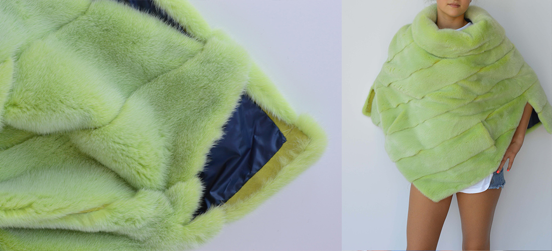 poncho di pelliccia verde