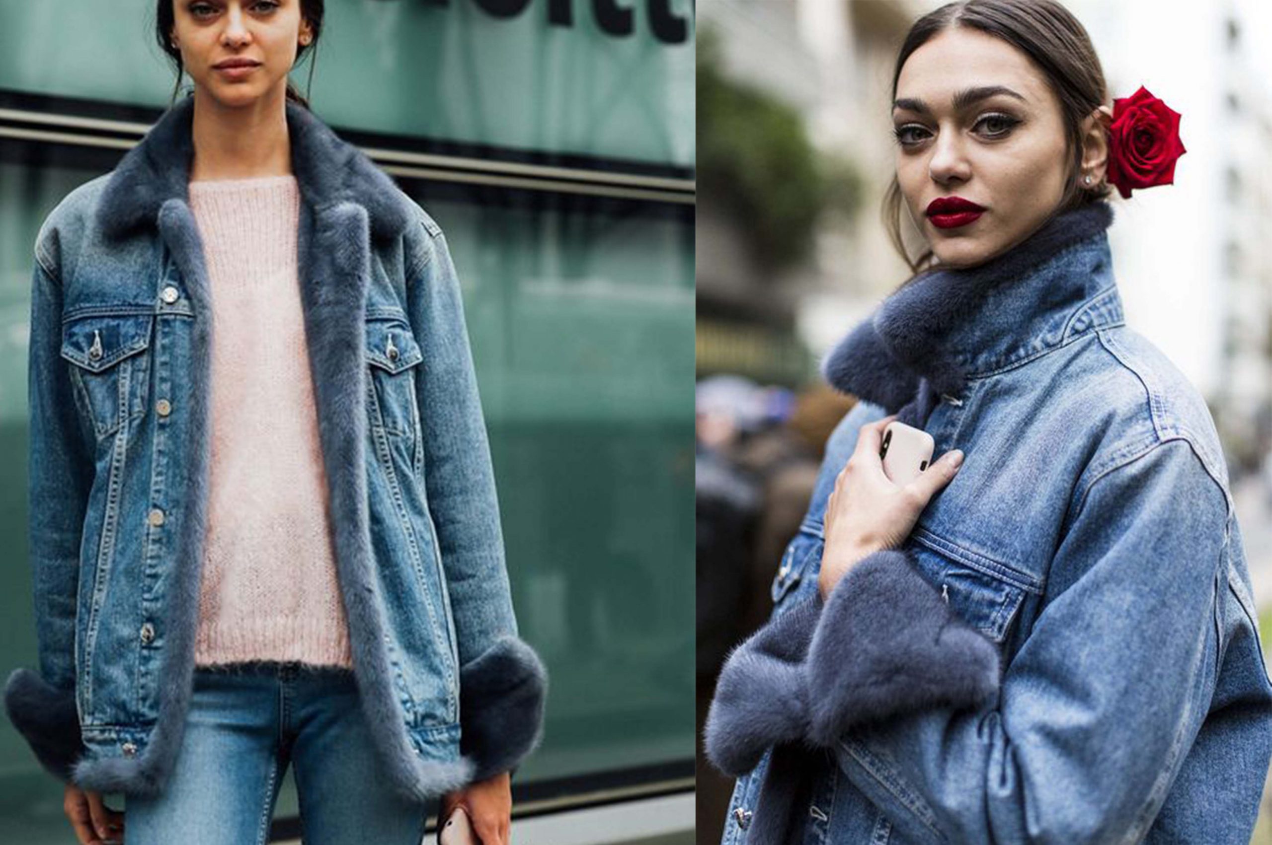 giacca di jeans con pelliccia