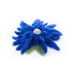Spilla a fiore in visone bluette