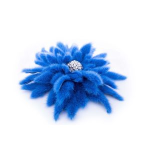 Spilla a fiore in visone bluette