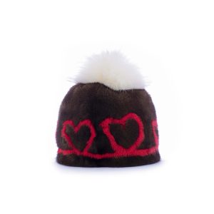 Cappello in visone con linea cuore rossa