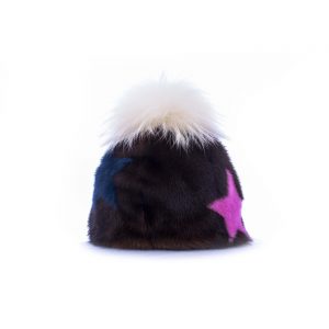 Cappello in visone con stelle blu e fucsia